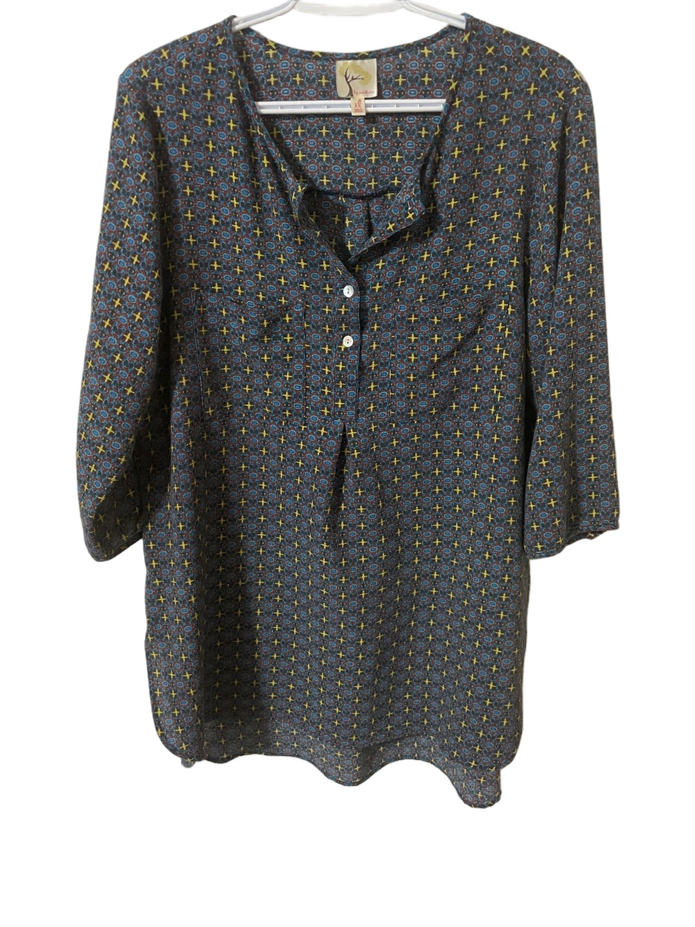 Fig & Flower Navy Patterned Button-Front Women's Tunic Top Size XL